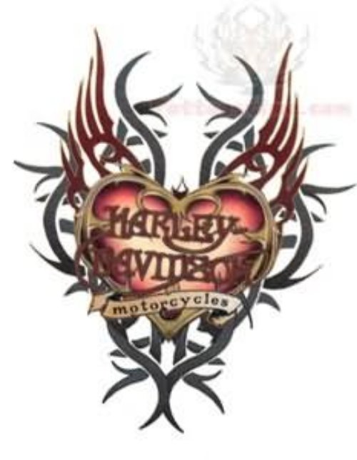Tribal And Heart Harley Davidson Tattoo Design